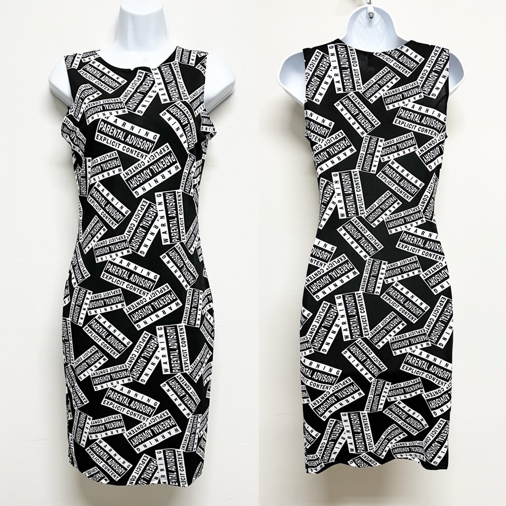 Chesley Womens 90s Y2K Black White Bold Print Bodycon Sleeveless Mini Dress